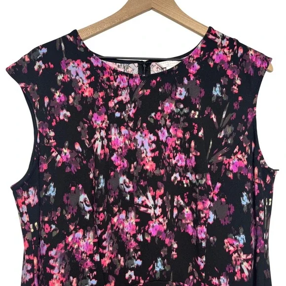 London Times Woman Black Pink Floral A-Line Psychedelic Dress Plus Size 16W - Picture 3 of 10